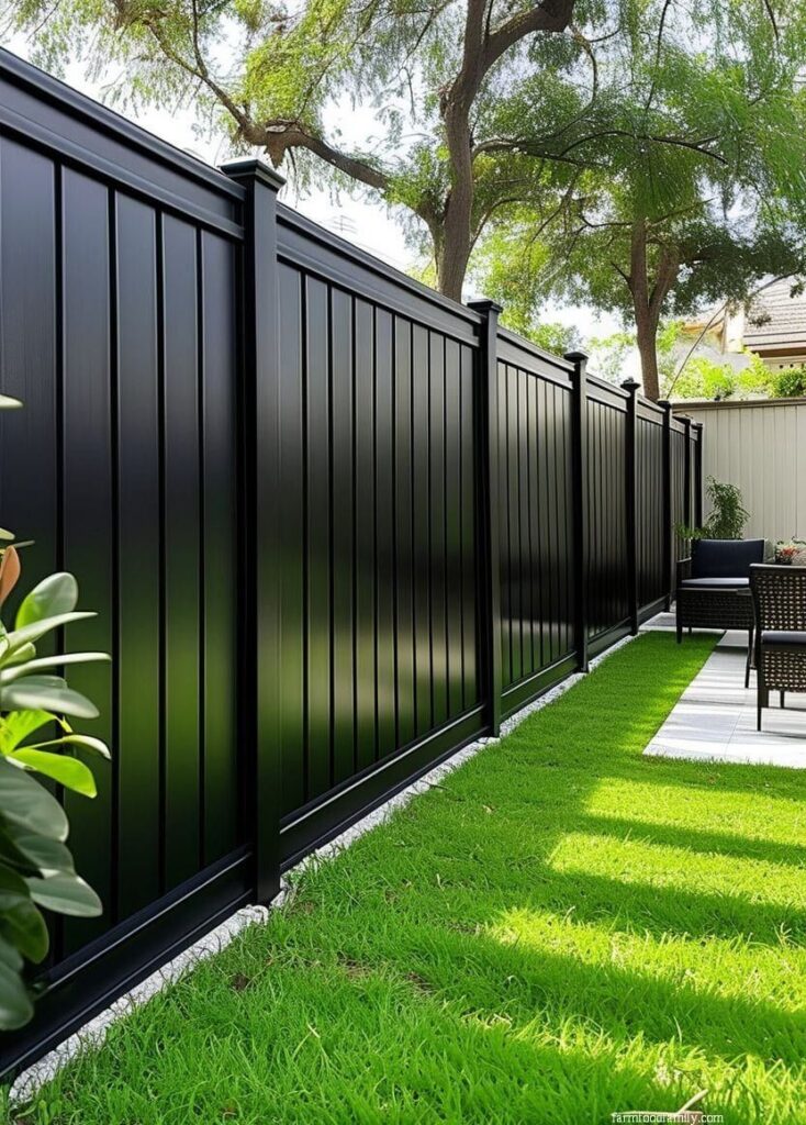 Black privacy fence installation by Rosewood Fencing in Florida residential property