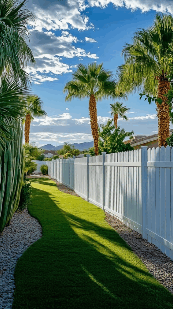 White vinyl fence installation by Rosewood Fencing on a residential property